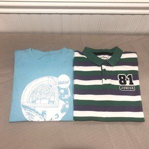 (2) Giordano Boys' Green/Purple Polo & Light Blue T Shirt 100% Cotton